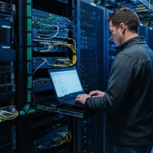 Man is working on Microsoft Teams Direct Routing SIP Trunk Setup